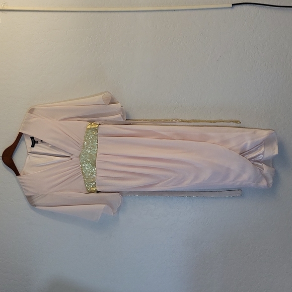 LONDON DRESS CO Sheer Sequined Attached Belt Flowy Wrapped Elegant Dress… - Picture 1 of 16